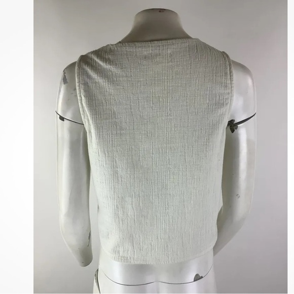 Madewell Sz M Tie Front Cropped Tank Top Cream Cotton Polyester V Neck Style - Picture 3 of 6